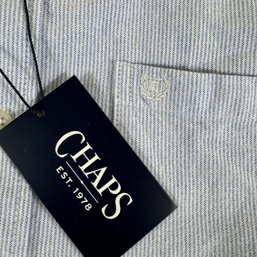 NWT Chaps XL Men Striped Seacoast Wash 100% Fine Soft Cotton Oxford Woven Shirt - Picture 4 of 12
